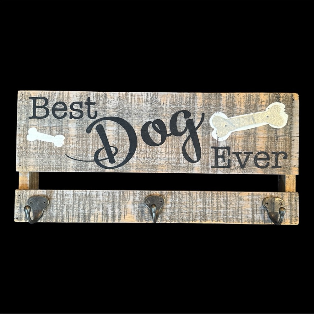Best Dog Ever Wooden Leash Key Holder - Brown and Black